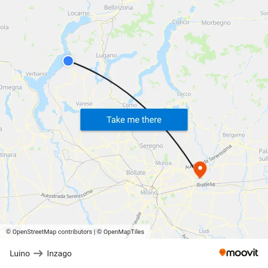 Luino to Inzago map