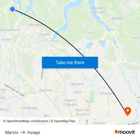 Marzio to Inzago map