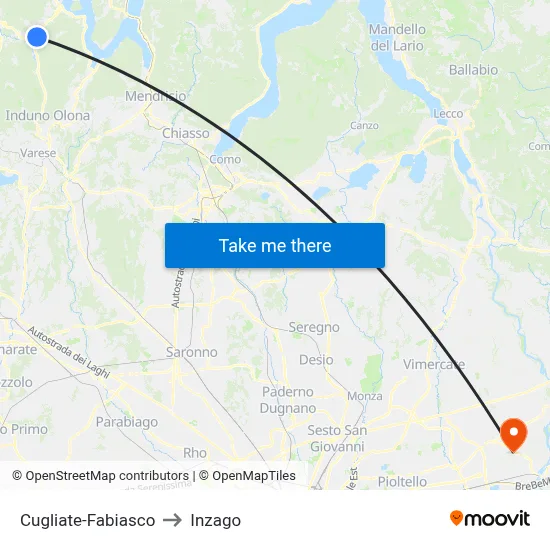 Cugliate-Fabiasco to Inzago map