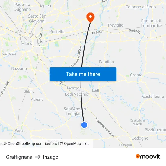 Graffignana to Inzago map