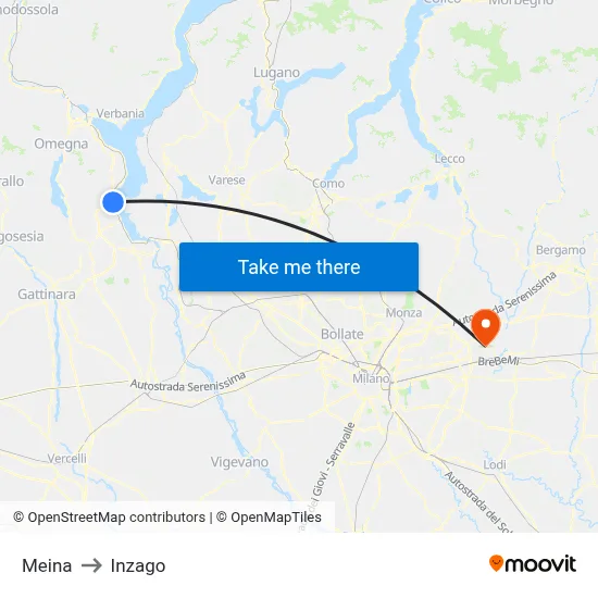 Meina to Inzago map