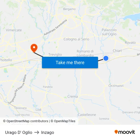 Urago D' Oglio to Inzago map