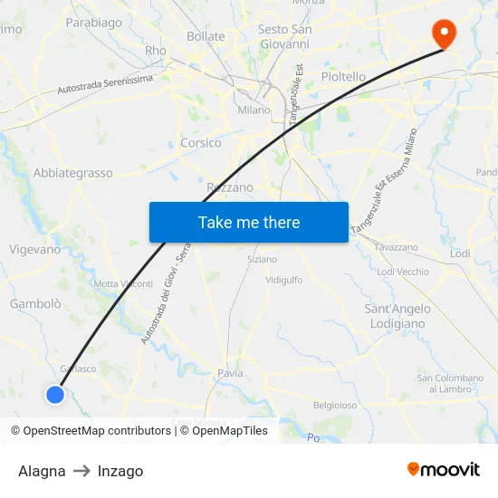Alagna to Inzago map