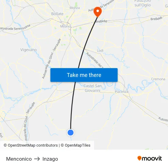 Menconico to Inzago map