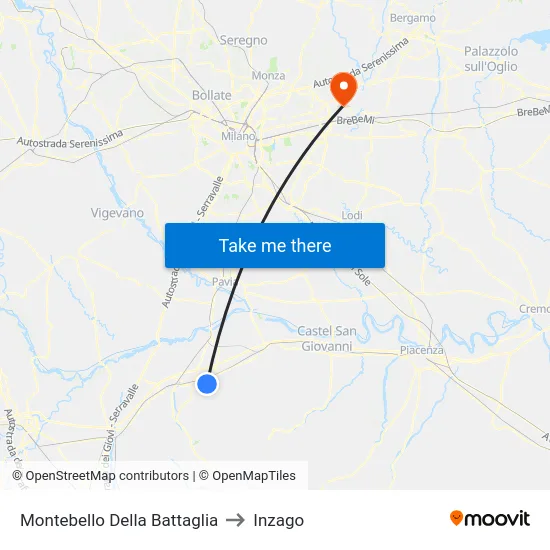 Montebello Della Battaglia to Inzago map