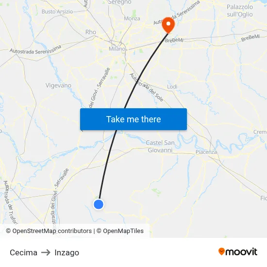 Cecima to Inzago map