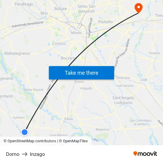 Dorno to Inzago map