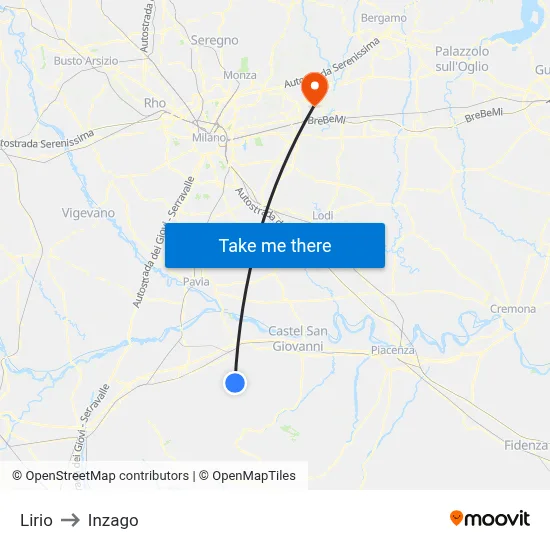 Lirio to Inzago map