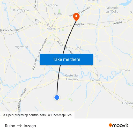 Ruino to Inzago map