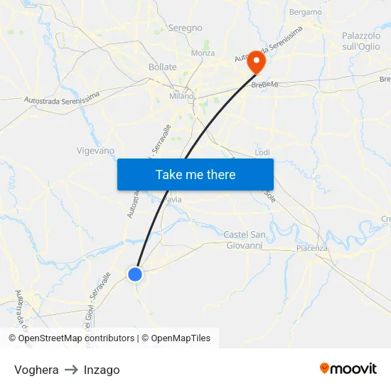 Voghera to Inzago map