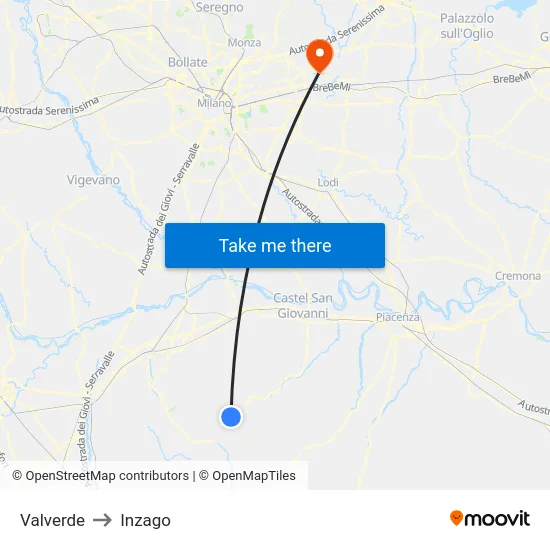 Valverde to Inzago map