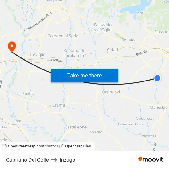 Capriano Del Colle to Inzago map