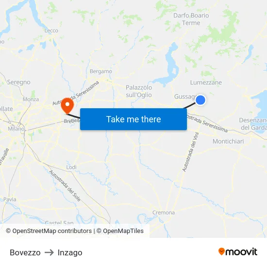 Bovezzo to Inzago map