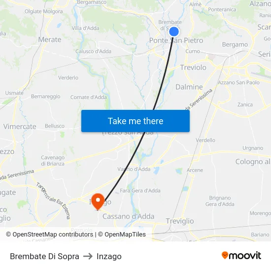 Brembate Di Sopra to Inzago map