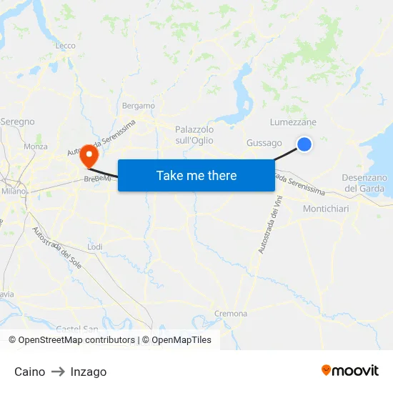 Caino to Inzago map