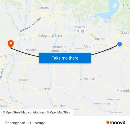 Castegnato to Inzago map