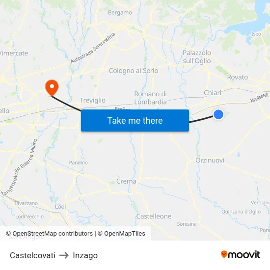 Castelcovati to Inzago map