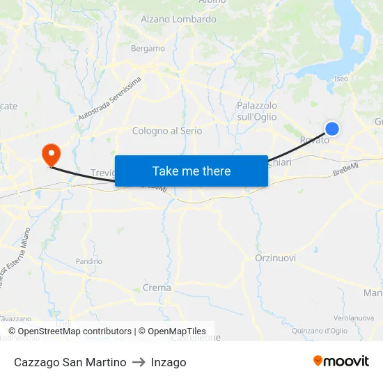 Cazzago San Martino to Inzago map