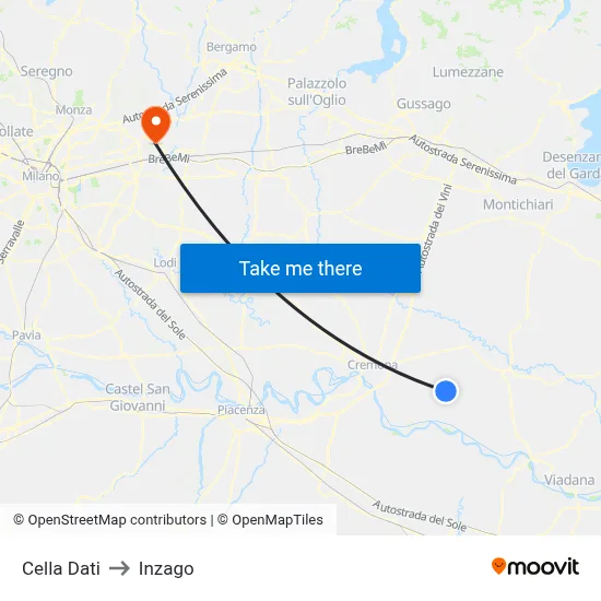 Cella Dati to Inzago map