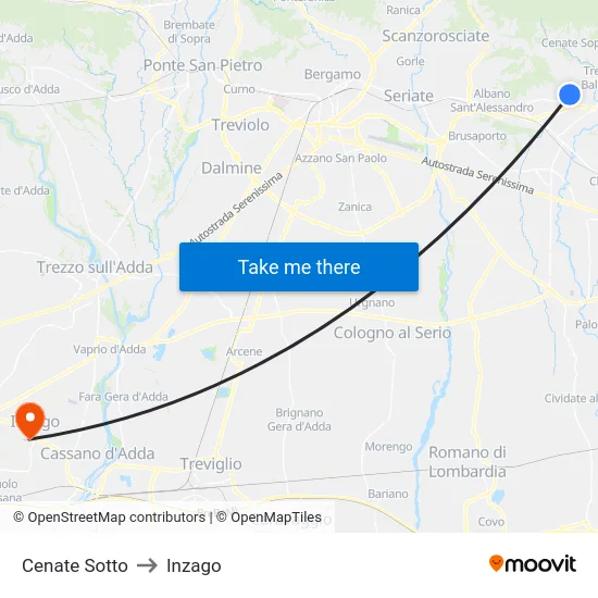 Cenate Sotto to Inzago map