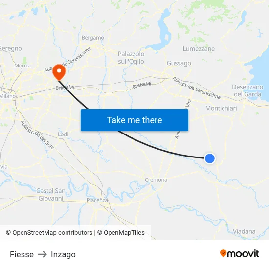 Fiesse to Inzago map