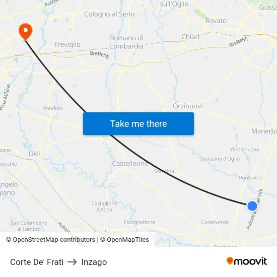 Corte de' Frati to Inzago map
