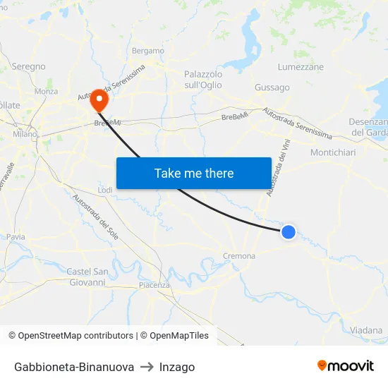 Gabbioneta-Binanuova to Inzago map