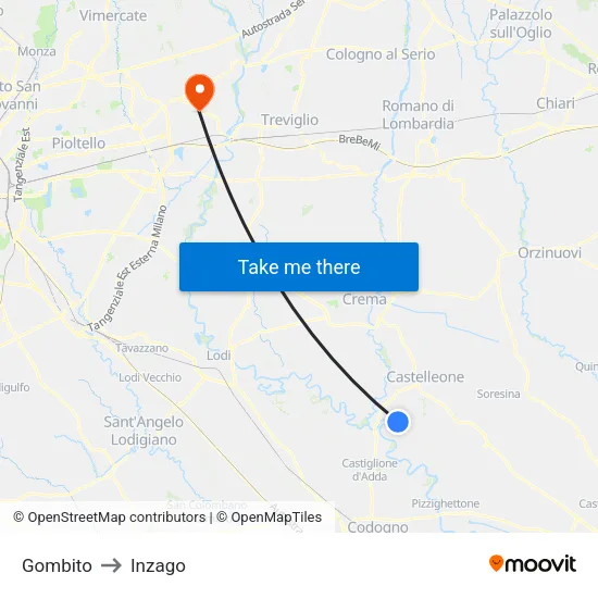 Gombito to Inzago map