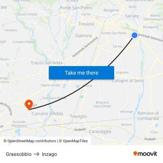 Grassobbio to Inzago map