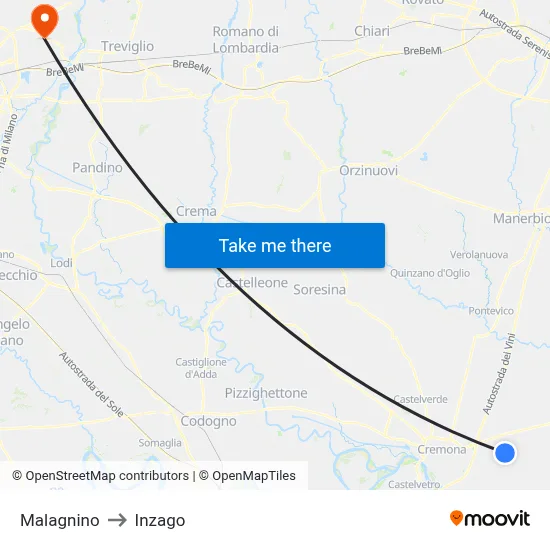 Malagnino to Inzago map