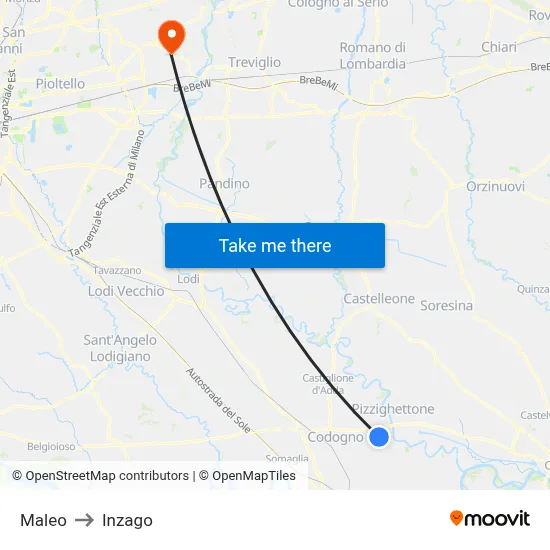 Maleo to Inzago map