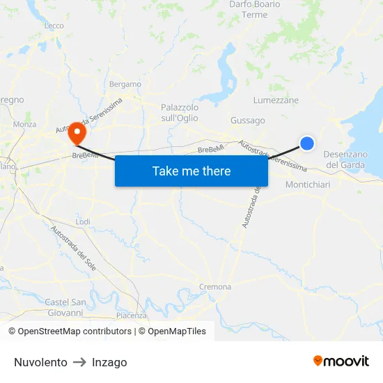 Nuvolento to Inzago map