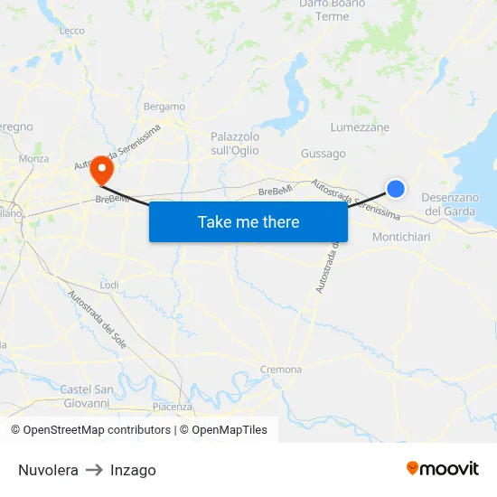 Nuvolera to Inzago map