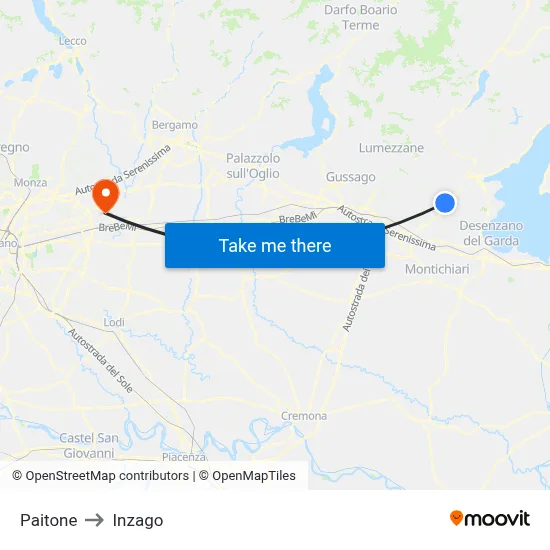 Paitone to Inzago map