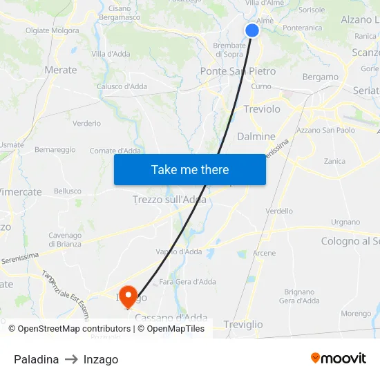 Paladina to Inzago map