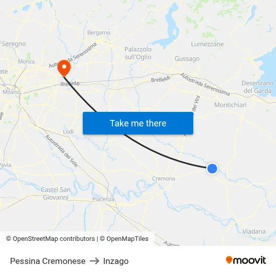 Pessina Cremonese to Inzago map