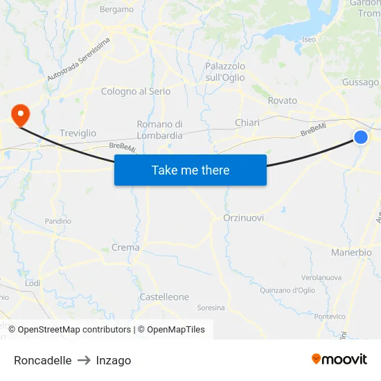 Roncadelle to Inzago map