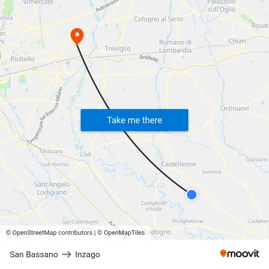 San Bassano to Inzago map