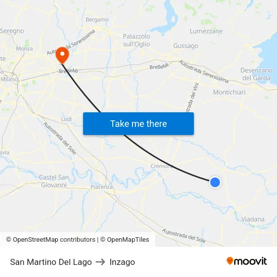 San Martino Del Lago to Inzago map