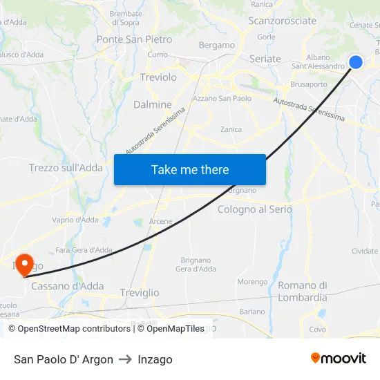 San Paolo d'Argon to Inzago map