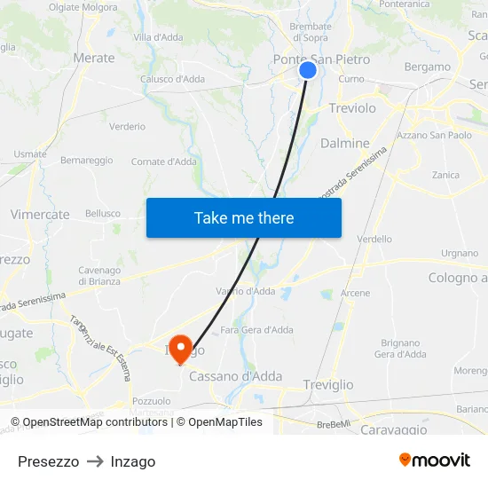 Presezzo to Inzago map