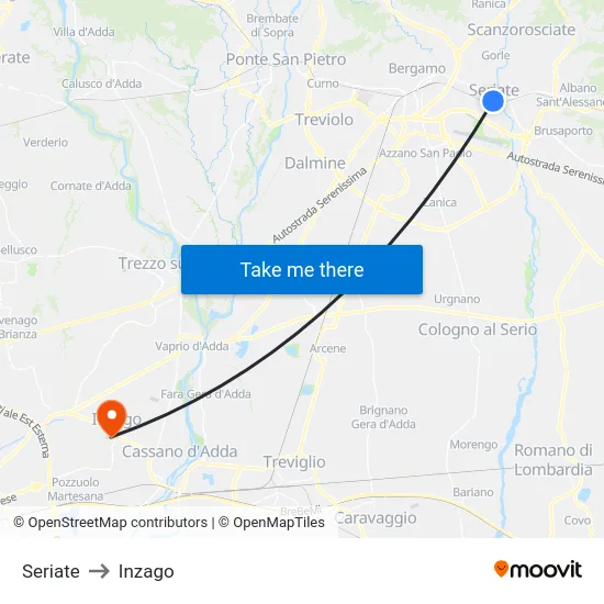 Seriate to Inzago map