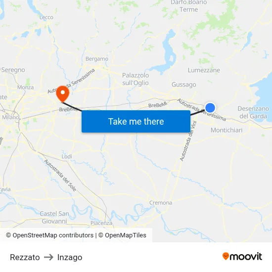 Rezzato to Inzago map