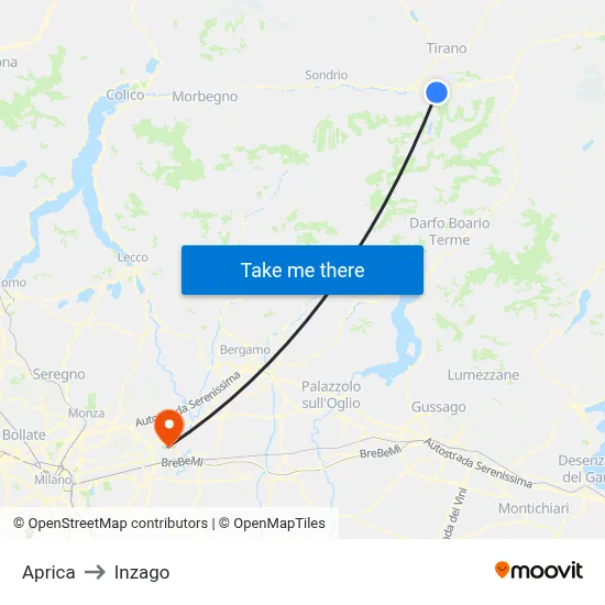 Aprica to Inzago map