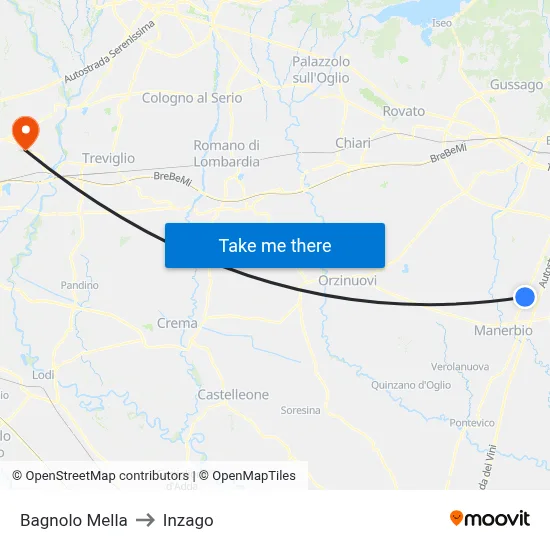 Bagnolo Mella to Inzago map