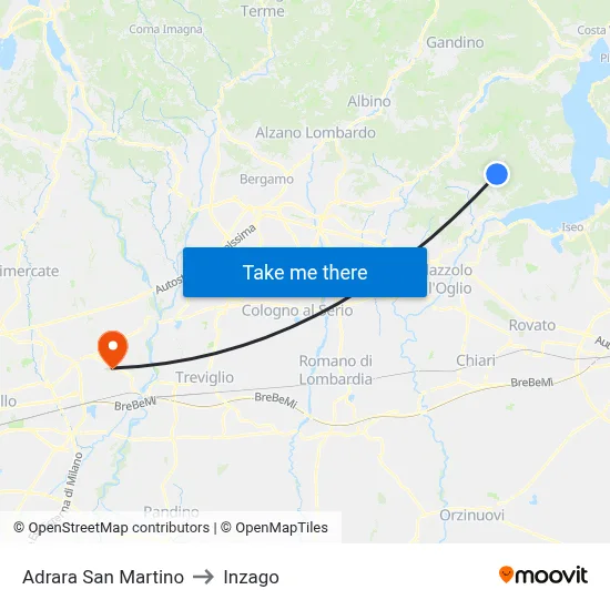 Adrara San Martino to Inzago map
