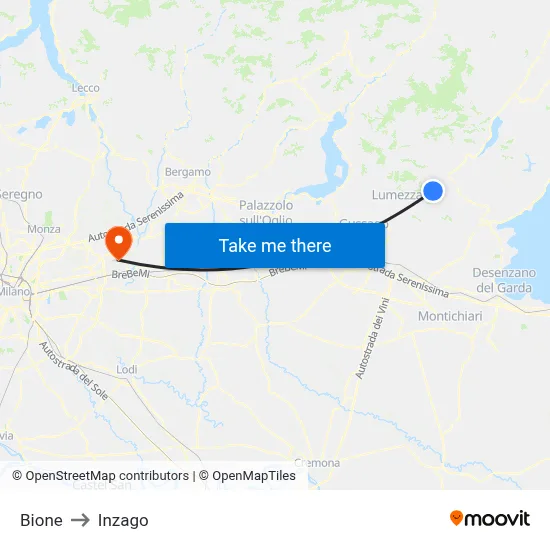 Bione to Inzago map