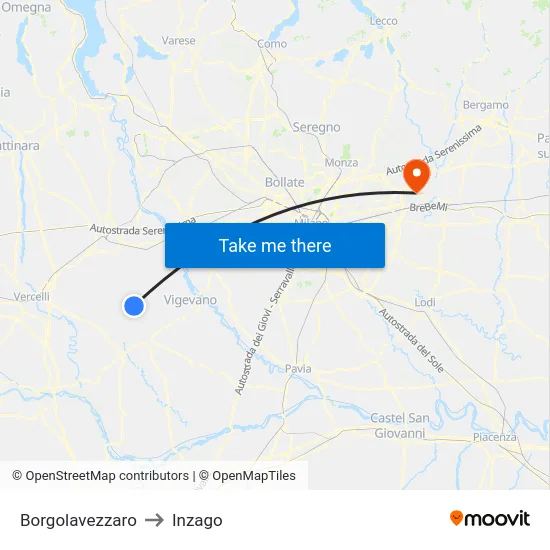 Borgolavezzaro to Inzago map