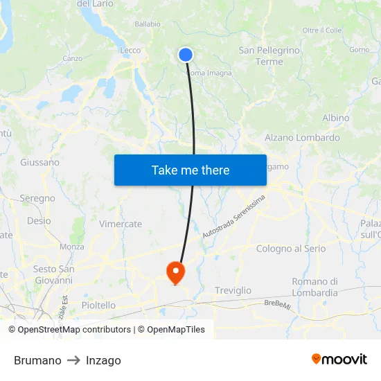 Brumano to Inzago map
