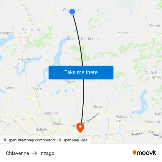 Chiavenna to Inzago map